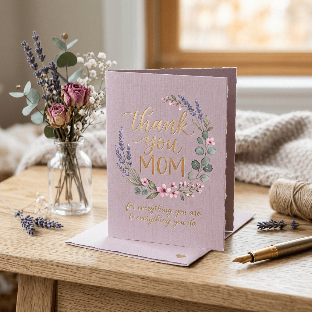 Pastel mauve thank you card for Mom