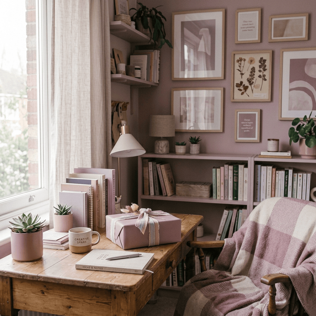 Person-free gift arrangement in pastel mauve